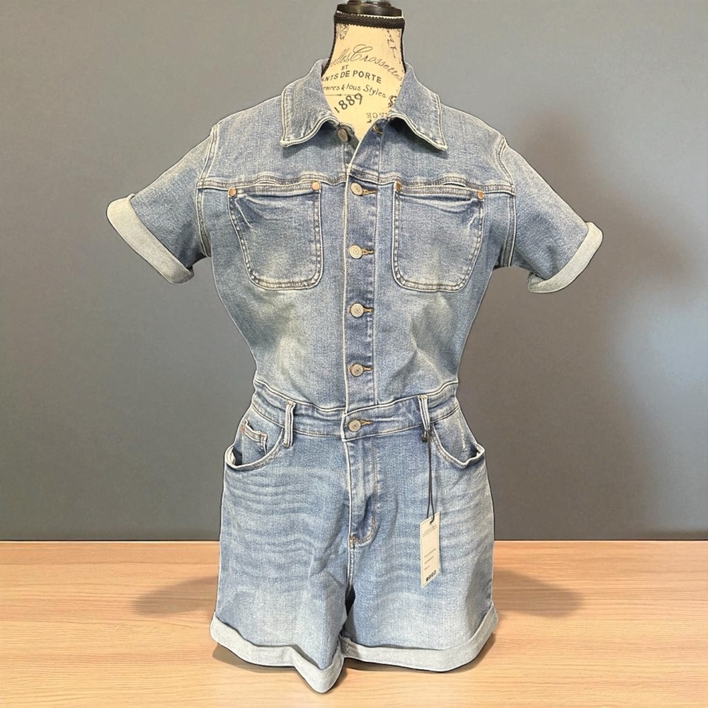 Judy Blue JOLENE Denim Romper NWT - Picture 2 of 14